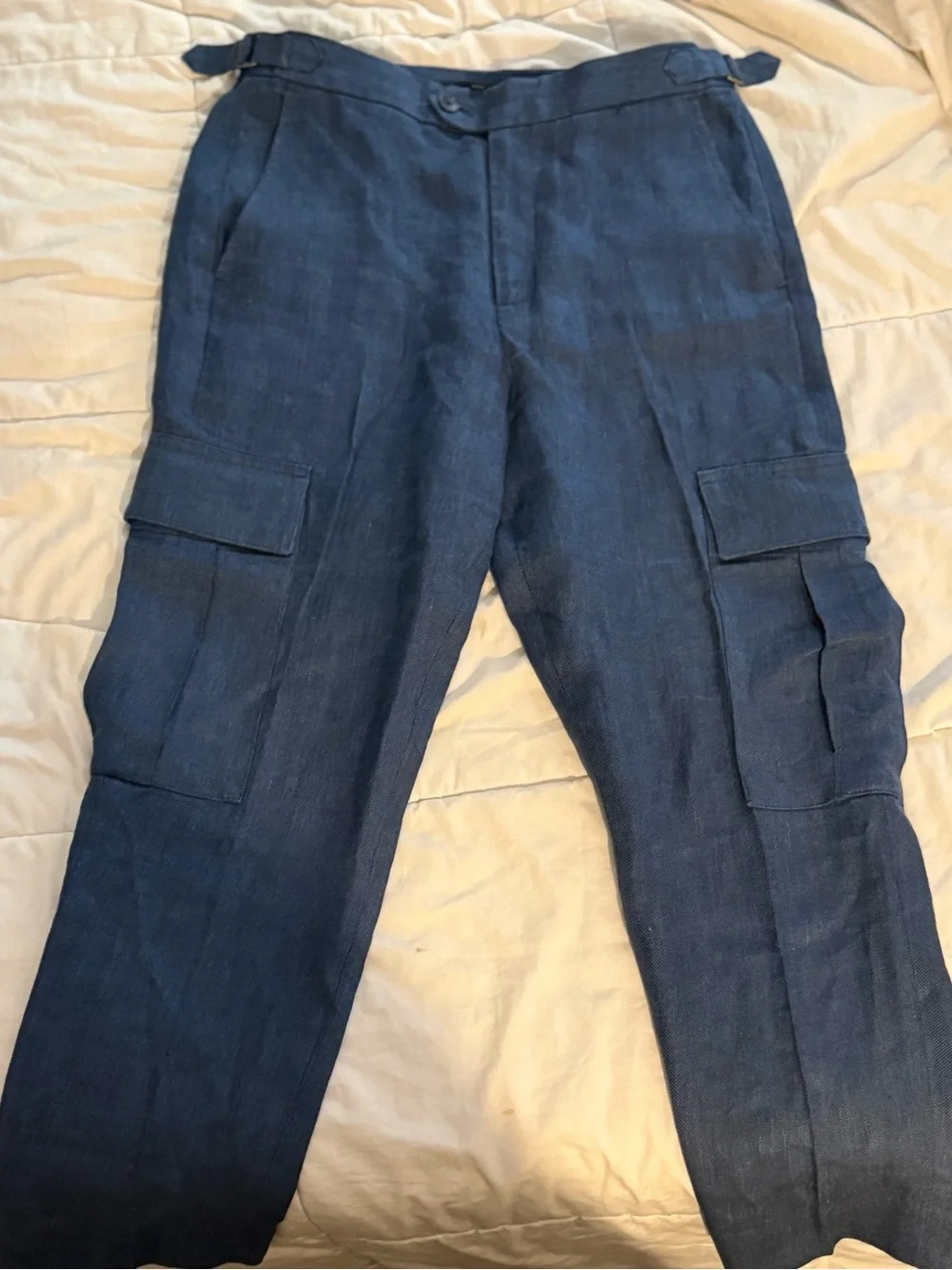 Banana Republic Blue Linen Cargo Pants – Slim Utility Trousers